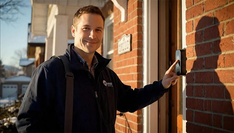 Network furnace repair technician at customer's front door